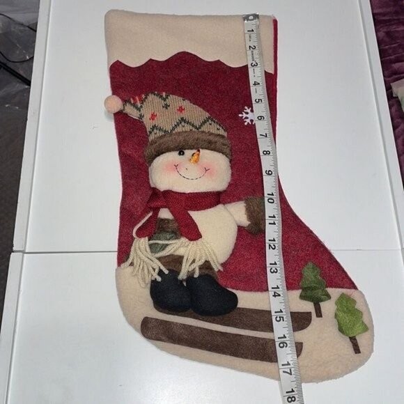 New 3D Plush Christmas Stocking Felt Snowman Snow Girl Skiing Red - Picture 5 of 5